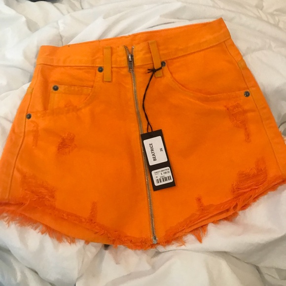 orange jean skirt